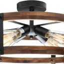 Semi Flush Mount Ceiling Light Fixture, Modern Farmhouse Wood Drum Ceiling Lamp, Rustic Close to Ceiling Lighting for Hallway Entryway Laundry Room Bedroom