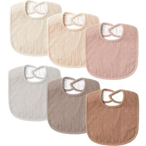 POIKSHARK 6-Pack Muslin Baby Bibs for Unisex Boys Girls, Cotton Baby Drool Bibs, Drooling and Teething Bibs for Infant