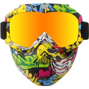 Motorcycle Helmet Riding Goggles Glasses with Removable Face Mask,Detachable Fog-Proof Warm Goggles Mouth Filter Adjustable Non-Slip Strap Vintage Bullet Fight Motocross (One Size)