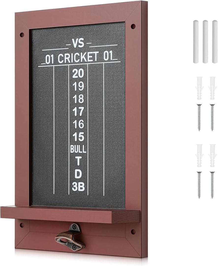 VioraWhite Dart Scoreboard for Cricket and 01 Darts Games Darts Holder Wall Mount Wood Dartboard Accessories (Walnut Wood Trim)