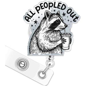2 x Funny Badge Reel Badge Reel Retractable Mental Health ID with Clip, Racoon Badge Holder for Nursing Students RNs CNAS Doctors Staff Social Worker (All People Out)