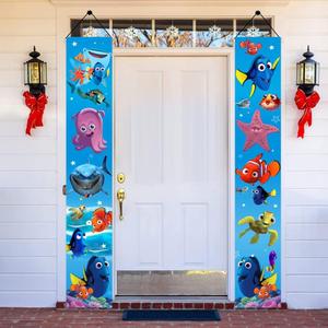 2Pcs Finding Nemo Birthday Porch Sign Door Hanging Banner Party Supplies for Finding Nemo Theme Door Decorations