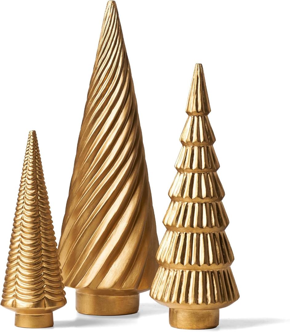 Spiral Resin Christmas Tree Decorations, 3 PCS Tabletop Small Christmas Trees for Desk Decor, Small Fake Christmas Tree, Gold Home Decor, Xmas Table Centerpieces Winter Mantel Decor (Set of 3)