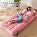 MAXYOYO Folding Sofa Bed, Convertible Sleeper Chair with Pillow Foldable Mattress with Back Support, Portable Fold Out Chair Bed Comfy Floor Sofa Lounge for Living Room Bedroom, Pink, Single