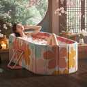 Genrenyen Portable Bathtub for Adult 47" Large Foldable No Installation Bath Tub for Shower Stall, Bathroom Hot SPA Soaking Standing Tub, Collapsible Plunge Bathtub (Pink, 47.2"21.6"19.6")