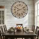 24 Inch Large Farmhouse Wall Clock, Metal Rustic Wood with Silent Quartz Movement, Easy Read Arabic Numerals, Battery Powered Round Decorative Wall Clock for Living Room Bedroom Kitchen Office