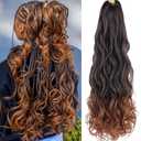 COOKOO 30 Inch 9 Packs Premium French Curls Braid Crochet Hair Ombre Natural Dark to Brown Premium Loose Wave Braiding Hair Spanish Curls Crochet Hair Extensions for Black Women T30#