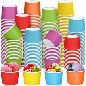 Aodaer 300 Pack Disposable Paper Ice Cream Cups 8oz Paper Ice Cream Bowls Colored Snack Bowl Dessert Bowls for Hot or Cold Food Party Supplies Treat Cups Serving Sundae, Frozen Yogurt, Soup