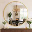 Bathroom Mirror for Wall, 24 Inch Round Mirror, Matte Gold Metal Framed Circle Vanity Mirror for Bathroom Bedroom Living Room Entryway, Anti-Rust, Tempered Glass, Hanging or Leaning