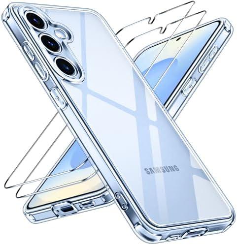 ivoler 3-in-1 Case for Samsung Galaxy S25 5G 6.2" (Not for S25 Plus 6.7") with 2 Pack Tempered Glass Screen Protector[Full Coverage], Protective Slim Phone Bumper Cover Clear [Non-Yellowing]