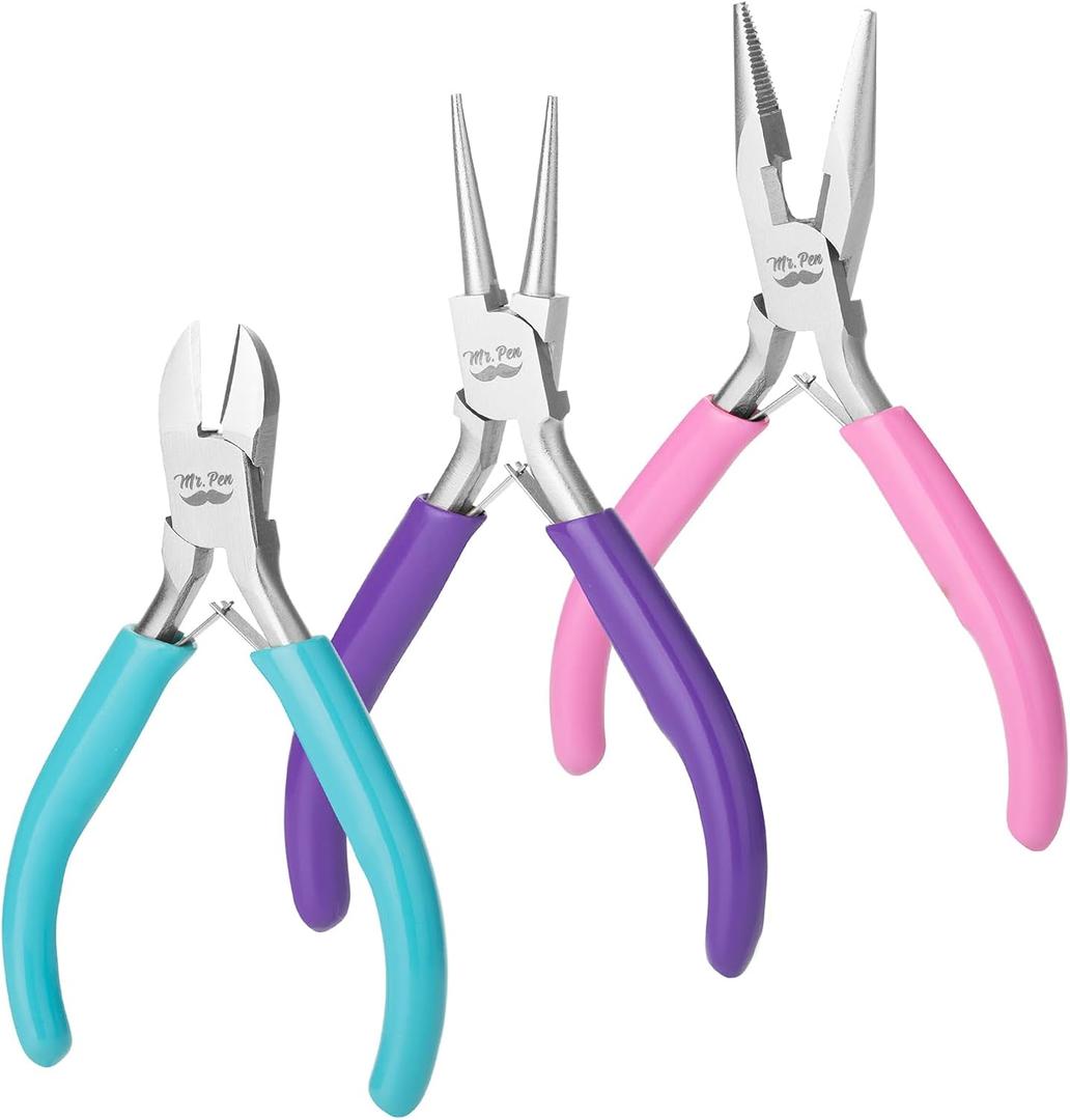 Mr. Pen- Jewelry Pliers Set, 3 Pack, Candy Colors, Rubber Handle & Ergonomic Design, Mini Pliers for Jewelry Making Tools, Small Wire Cutters for Crafting