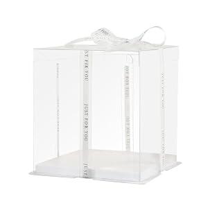 CHENZEM cake box-14 * 14 * 10inch/4pcs, Clear Display Gift Boxes with RibbonStackable Food Storage Containers for Pastry (Clear, 14 * 14 * 10inch/4pcs)