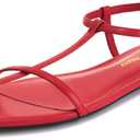 Athlefit Flat Sandals for Women Comfortable Buckle Strappy Sandals Pointed Open Toe Ankle Strap Sandals (Red)