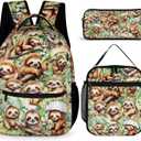 Sloth Backpack with Lunch Box & Pencil Case, 16 Inch Cute Sloth Themed Bookbag, Adjustable Lightweight Large Capacity, Colorful Backpack Set for Kids Girls Boys School