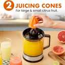 Elite Gourmet ETS740 BPA-Free 40-Watt Electric Citrus Juicer with 2 Cones, Compact, Large Volume, Pulp Control, Oranges, Lemons, Limes, Grapefruits with Easy Pour Spout, 1.2L, Black/Stainless Steel