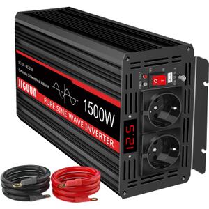 JIGUUN 1500 Watt Pure Sine Wave Power Inverter 24v DC to 110/120v AC Inverter 3 AC & USB Output, Car Converter with LCD Display for Home RV Camping Emergency