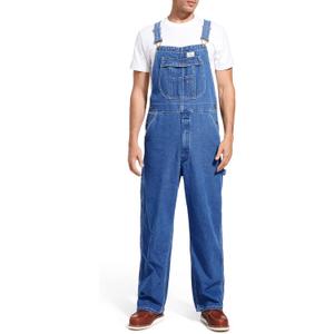 HISEA Men's Denim Bib Overall, Mens Relaxed Fit Overall Midweight Workwear with Adjustable Straps and Convenient Tool Pockets, Stone Washed Blue, 32W x 30L