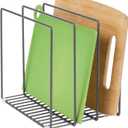 mDesign Steel Storage Tray Organizer Rack for Kitchen Cabinet - Divided Holder with 3 Slots for Skillets, Frying Pan, Pot Lids, Cutting Board, Baking Sheets - Concerto Collection - Graphite Gray