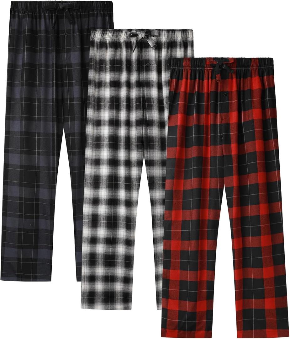 BAMBOO COOL Men's Pajama Bottoms Plaid Pajamas Pants for Men Soft Long Lounge Woven Pj Sleep Pant with Pockets (Black, M)
