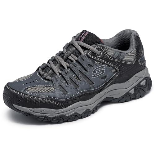 Skechers Men's Afterburn M. Fit Fashion Sneakers – Leather Upper, Memory Foam Insole, Rubber Outsole, Navy, 11.5 X-Wide