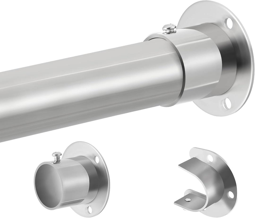 Closet Rod, 17 to 63 Inch Stainless Steel Adjustable Closet Rod,1.3 Inch Diameter Heavy Duty Closet Rods for Hanging Clothes, Silver Closet Poles for Wardrobes