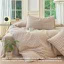 LifeTB Tan Gingham Comforter Set California King 3 Pieces Modern Plaid Comforter Set Beige Grid Comforter with 2 Pillowcases Soft Fluffy Checkered Grid Pattern Gingham Bedding Set for All Seasons