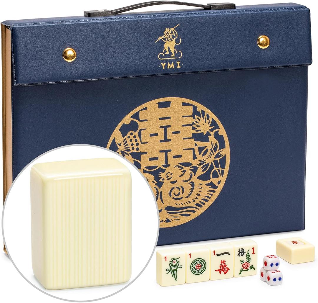 Yellow Mountain Imports "Bleau Fontaine Chinese Mahjong Set with 146 Medium Tiles and Blue Vinyl Case for Chinese Style Gameplay Only 