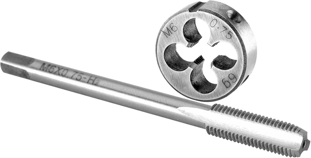 Burkit M6 X 0.75 Tap and Die Set, M6 x 0.75 Machine Thread Tap and Round Die Right Hand