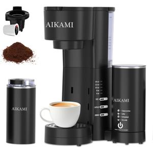 4 IN 1 Single Serve Coffee Maker with Milk Frother and Coffee Grinder, Coffee Maker for K Cup and Ground Coffee, with 30 oz Removable Water Reservoir, 6 to 14 oz. Brew Sizes, Coffee Machine for Home