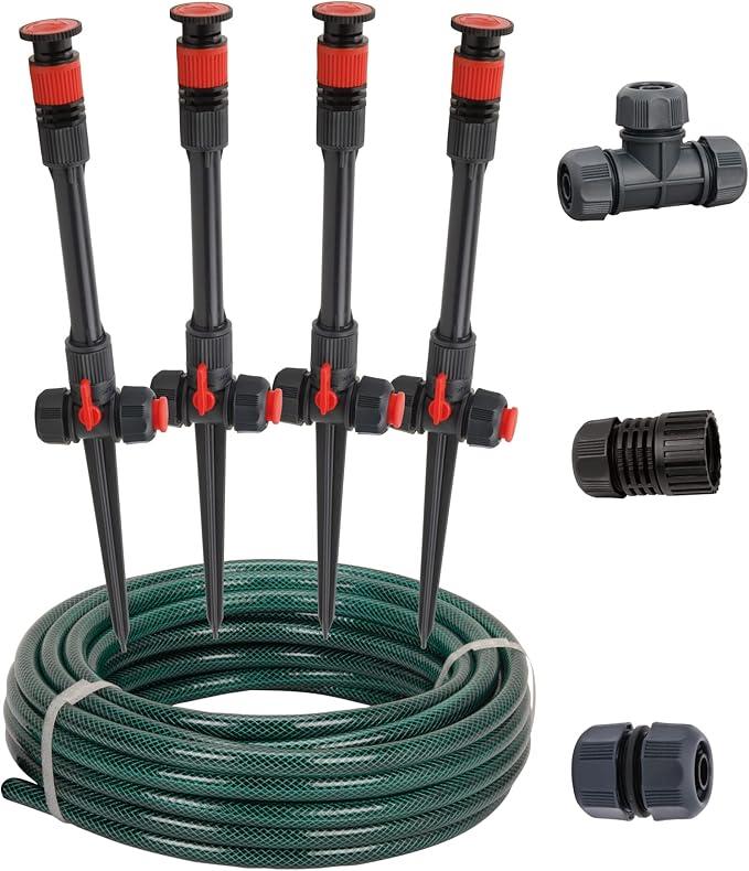 Eden 98063 MultiAdjustable Flex Design Above Ground Irrigation Garden Sprinkler System, Sprinkler & Hose, DIY Plant Watering Set