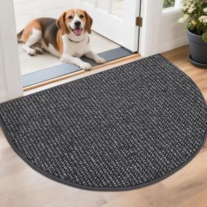 BEQHAUSE Dirt Trapper Door Mat 26" x 40" Half Circle Non-Slip Washable Doormats Entrance Rugs Absorbent Welcome Low Profile Floor Mats for Front Back Door and Entryway, Charcoal