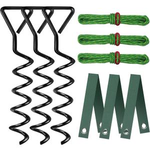 Tree Stake Kit, Heavy Duty Spiral Tree Stakes and Supports for Straightening Leaning or Young Trees, Protects from Harsh Weather (Black)