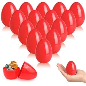 ZSMKJIAYE 16 Pcs Red Easter Eggs, 2.4 Inches Plastic Fillable Eggs for Basket Stuffers Easter Hunt, Surprise Egg for Candy & Presents, Party Favor.
