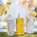 LuoluoHouse Silver Shimmer Pedestal Stands for Party: 90CM High Glitter Sequin Square Display Stand for Birthday Wedding Dessert Cake Table Stand Decorations
