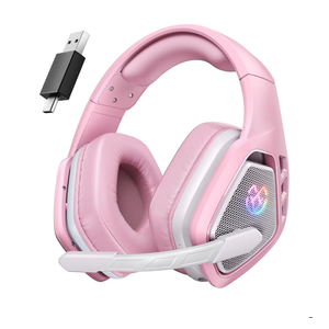 Tatybo Wireless Gaming Headset for PC, Ps5, Ps4, 2.4 Ghz USB & Type-C Gaming Headphones with Microphone, 30H Battery Bluetooth Headphones for Switch, Laptop, Mobile, Mac (Pink)