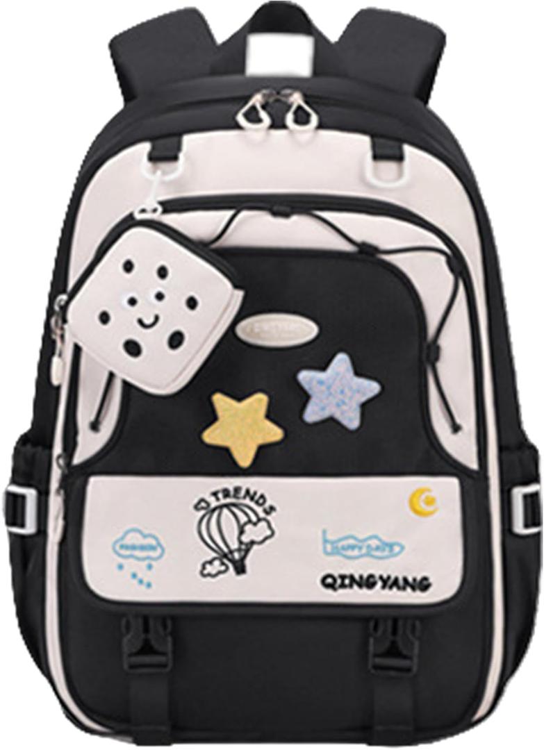 Girls Backpack Cute Star Bookbag for Elementary Middle School Kids Teens Kawaii Book Bag Preppy Y2k Aesthetic Back Pack 6-8 8-10 10-12 (Black)