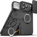 chubbycable Phone Case for iPhone 17 Chubbyarmor 2.0 Military-Grade Shockproof Magnetic Case with Camera Slide & 360 Kickstand Ring, Black