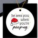 2 x Funny Ceramic Christmas Ornaments, Funny Christmas Tree Ornaments, Fun Xmas Gifts for Women Men, He Sees You When You're P Xmas Santa Cap Decorative Hanging Ornament for Tree Home