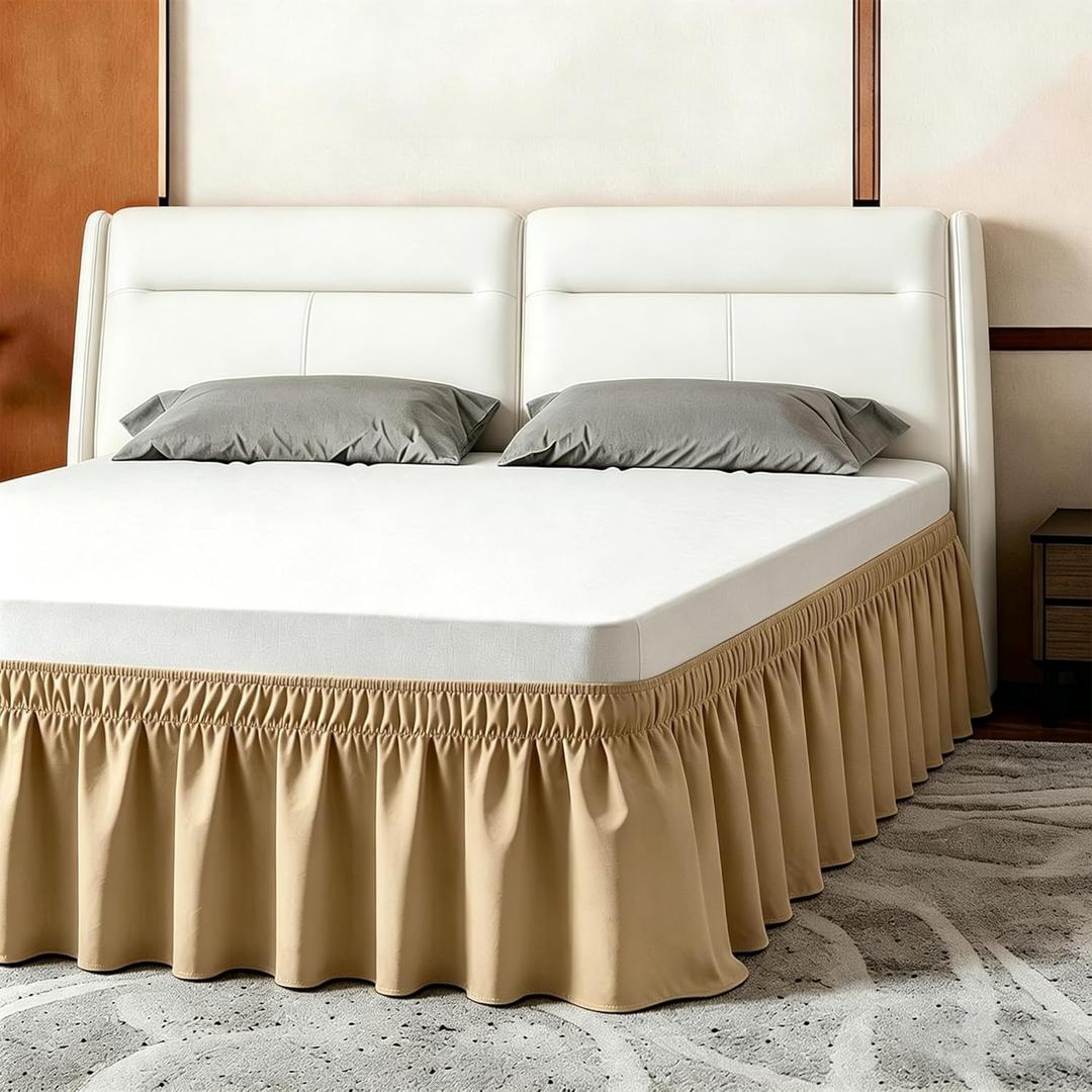ANARACHON Full Bed Skirt, Elastic Wrap Around Bed Skirt Full Size, Bed Skirts for Adjustable Bed, Easy Fit with 14" Drop Length Tailored Drop Dust Ruffle (Beige)