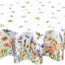 Spring Summer Tablecloth Round 60 Inch Green Yellow Floral Butterfly Table Cloth Pink Purple Flower Decorative Outdoor Table Cover for Kitchen Dining Holiday Party Picnic Indoor Home Decor
