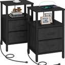 TUTOTAK End Table with Charging Station, Side Table with 2 USB Ports and Outlets, Nightstand with Cloth Drawer, Set of 2, Couch Table, Black TB01BK067