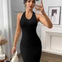 Soft Stretchy Halter Bodycon Dresses for Women Midi Fitted Casual Club Backless Dress Going Out Cocktail Party Outfit (X-Large, Black)