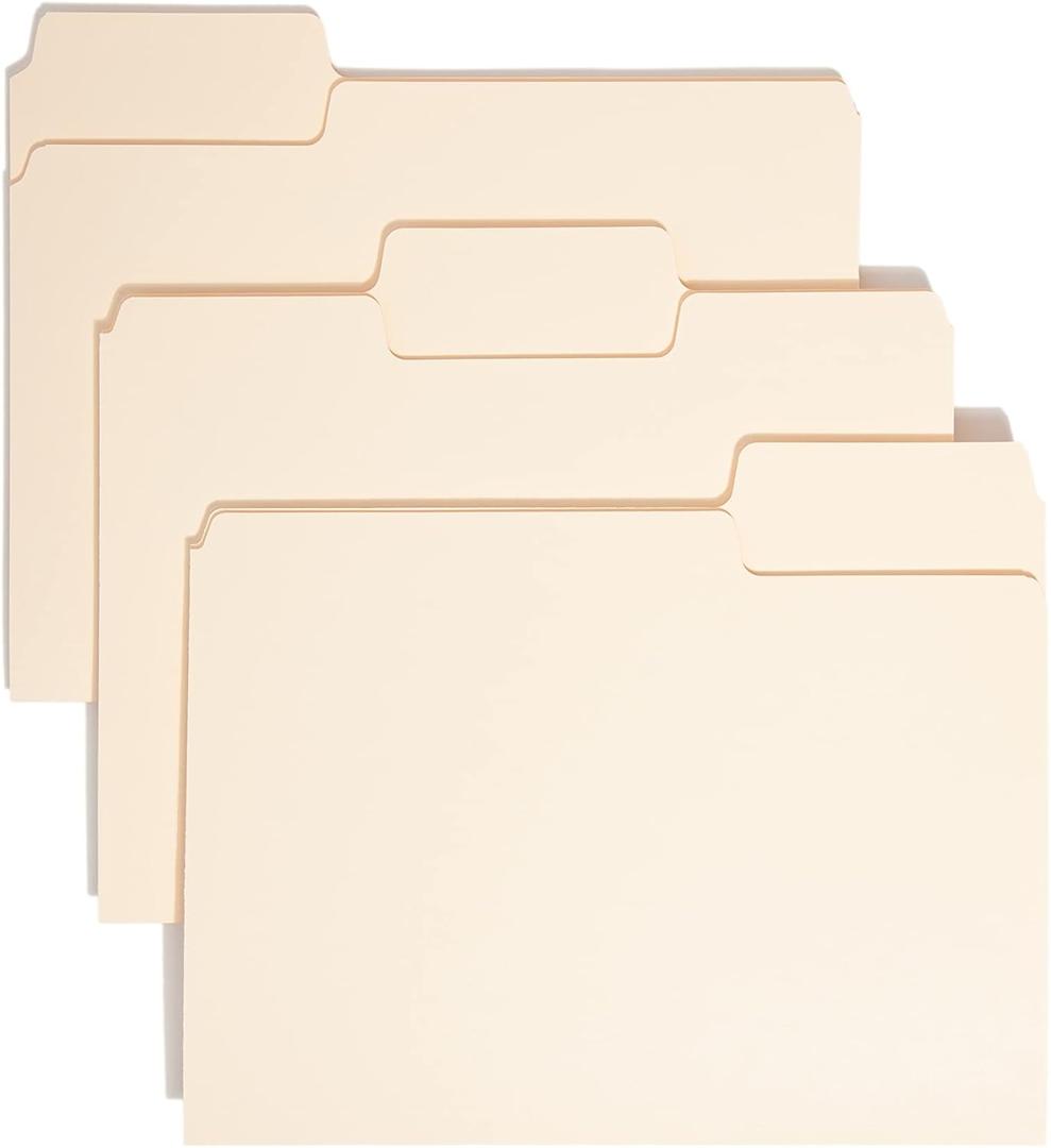 Smead SuperTab Heavyweight File Folder, Oversized 1/3-Cut Tab, Letter Size, Manila, 50 Per Box (10401)