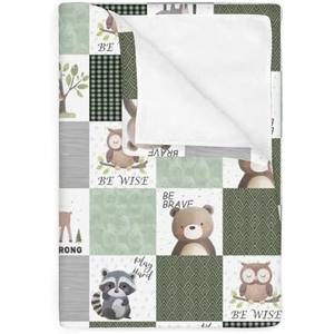 Cute Animals Baby Blankets for Boy Girl Forest Animals Patchwork Soft Flannel Swaddle Receiving Blanket for Infant Toddler Crib Bear Moose Fox Raccoon Wolf Nursery Bed Blankets 30x40inch