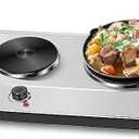 Hot Plate,Cusimax Double Burner 1800W Cast Iron Heating Plate,Electric Stove with Adjustable Temperature Control,Stainless Steel,Suitable for Various Scenarios Upgraded Version