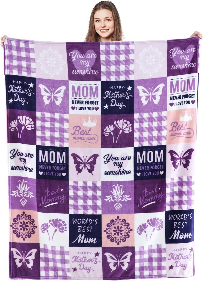 SOCHOW Giftable Throw Blanket for Mom, Super Soft and Cozy Gift for Birthday, Mother's Day from Daughter Son, Best Mom Ever Present Blanket, 50 x 60 inches, Purple