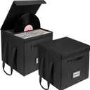 Uniclife 2 Pack Vinyl Record Storage Box, Collapsible LP Storage Organizer with Lid & Handles, Splash-Resistant Album Storage Crate for 120 Single Records (12"), Vinyl Record Holder, 13" 13" 13"