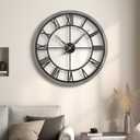 Cuspin Large Wall Clock for Living Room Decor, 24 Inch Round Farmhouse Wall Clocks Decorative Battery Operated with Solid Wood Frame, Non-Ticking Silent Rustic Wooden Clock Roman Numerals