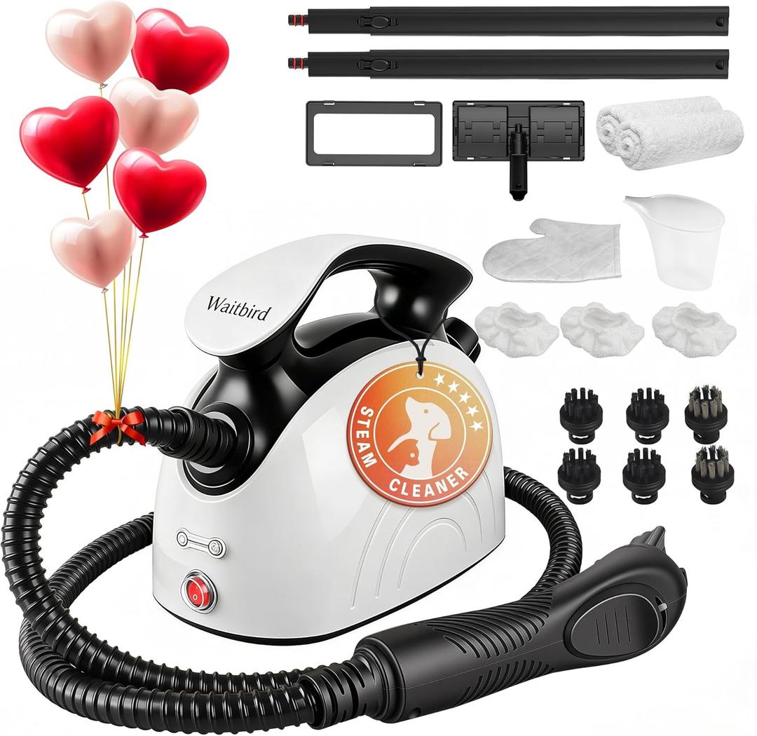 Steam Cleaner with 21 Specialized Attachments, 1.08-Liter Water Tank, 248F High-Temperature Steam, Suitable for Floors, Tiles, Carpet, and Kitchen Surfaces, Enables Chemical-Free Cleaning
