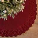 TOCHGREEN Red Knitted Christmas Tree Skirt 36 Inch Luxury Cable Knitted Thick Rustic Vintage Xmas Tree Mat Boho Under Tree Skirt Farmhouse Holiday Christmas Decor New Year Home Party Decor